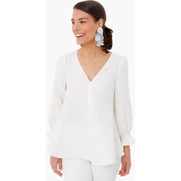 Tuckernuck Basket Weave V-Neck Easton Blouse in Ivory Size XS - Picture 1 of 9